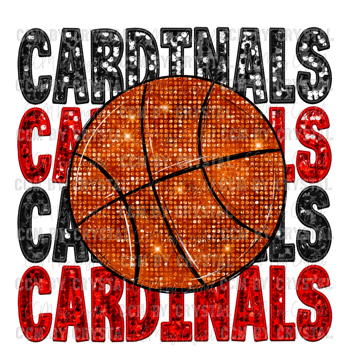 Cardinals Basketball Faux Embroidery Faux Sequins PNG Digital File ONLY