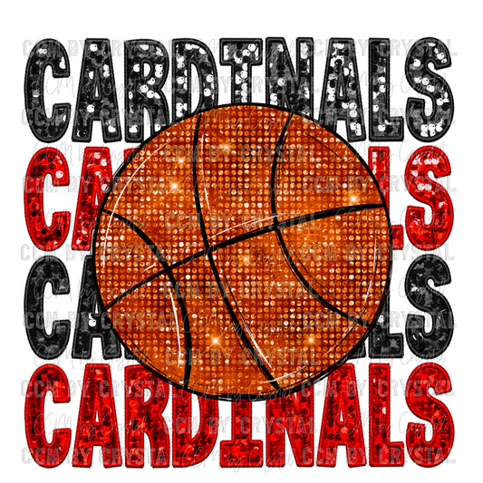 Cardinals Basketball Faux Embroidery Faux Sequins PNG Digital File ONLY