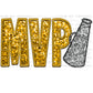 MVP Cheer Megaphone Faux Embroidery Faux Sequins Ready To Press Transfer DTF Sublimation