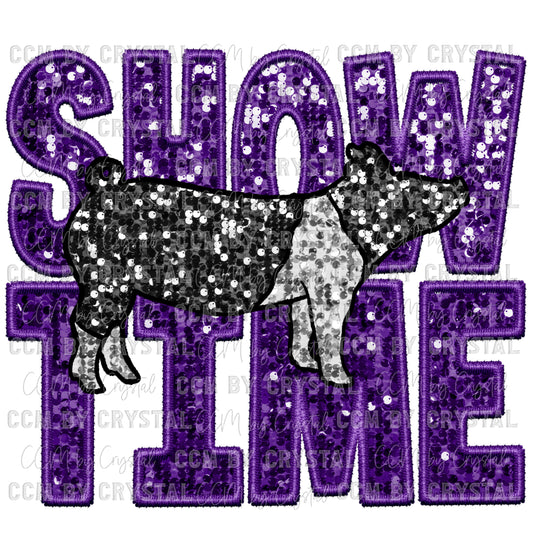 Showtime Show Pig Faux Embroidery Faux Sequins PNG Digital File ONLY