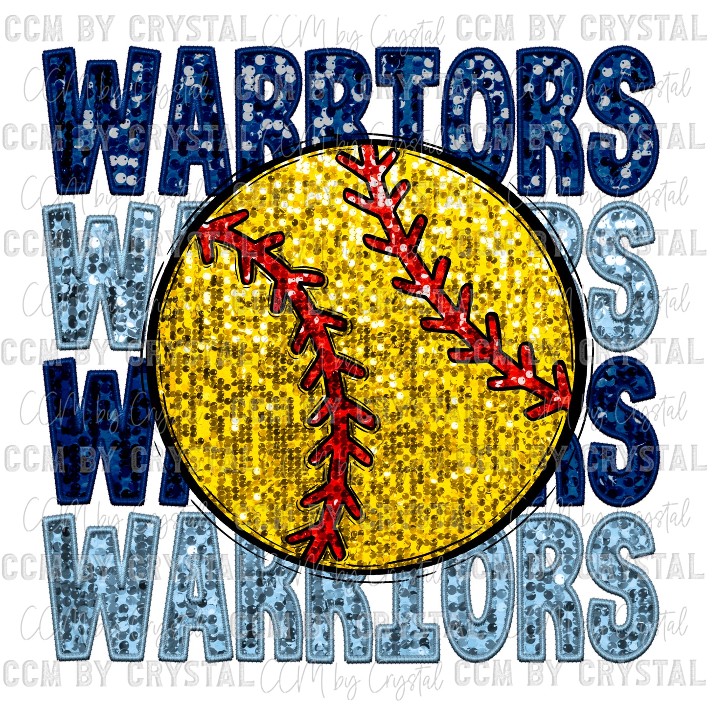 Warriors Softball Faux Embroidery Faux Sequins Ready To Press Transfer DTF Sublimation