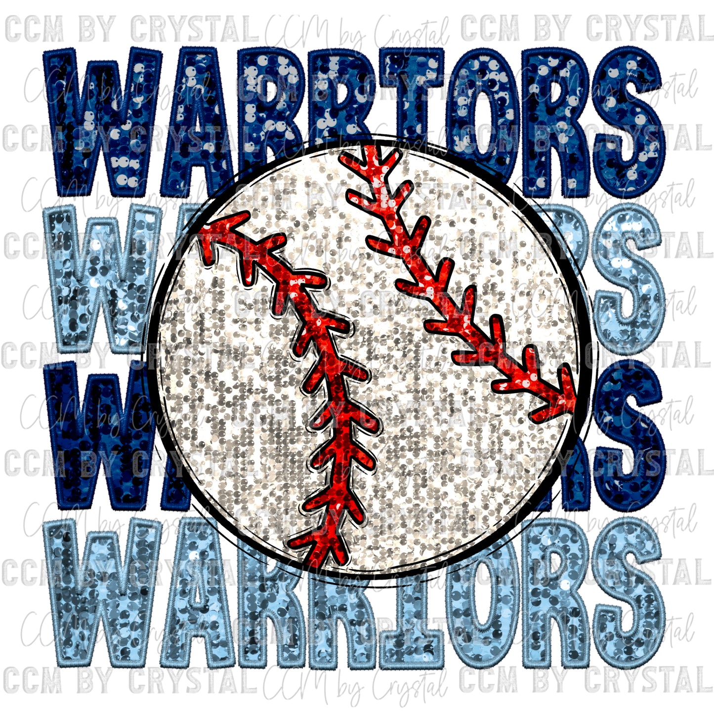 Warriors Baseball Faux Embroidery Faux Sequins PNG Digital File ONLY