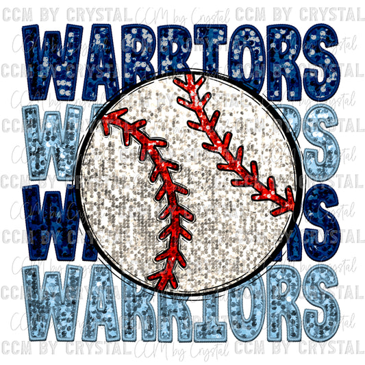 Warriors Baseball Faux Embroidery Faux Sequins PNG Digital File ONLY
