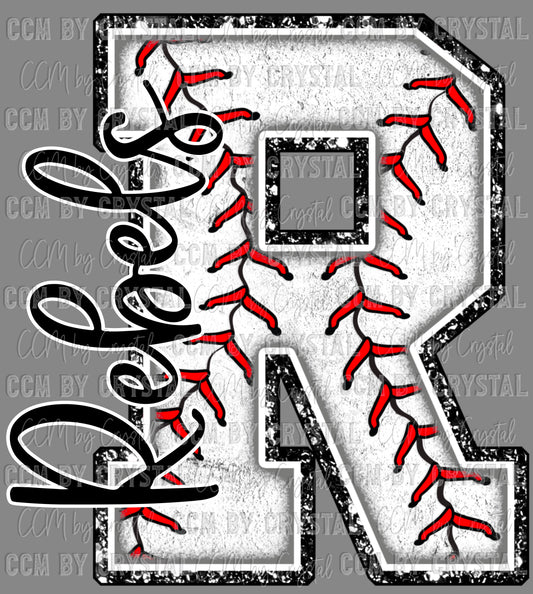 R Rebels Baseball Ready To Press Transfer DTF Sublimation