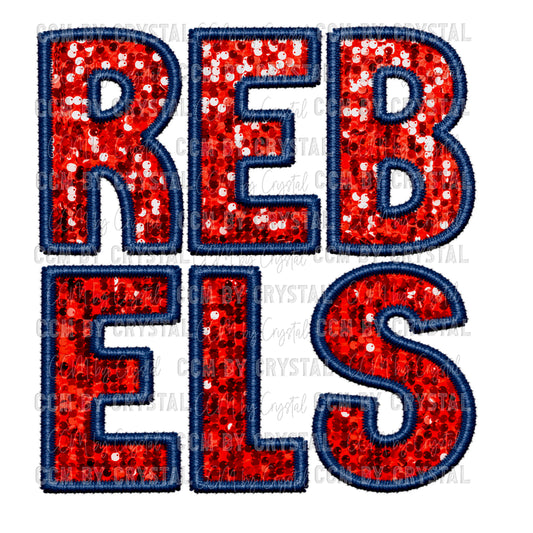Rebels Faux Embroidery Faux Sequins PNG Digital File ONLY