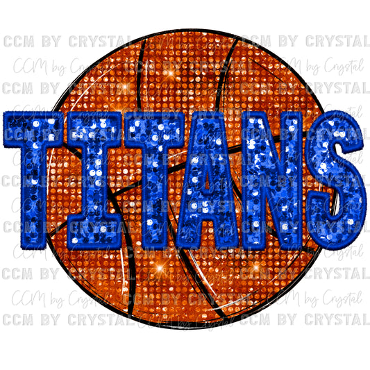 Titans Basketball Faux Embroidery Faux Sequins PNG Digital File ONLY