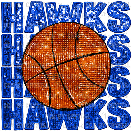 Hawks Basketball Faux Embroidery Faux Sequins PNG Digital File ONLY