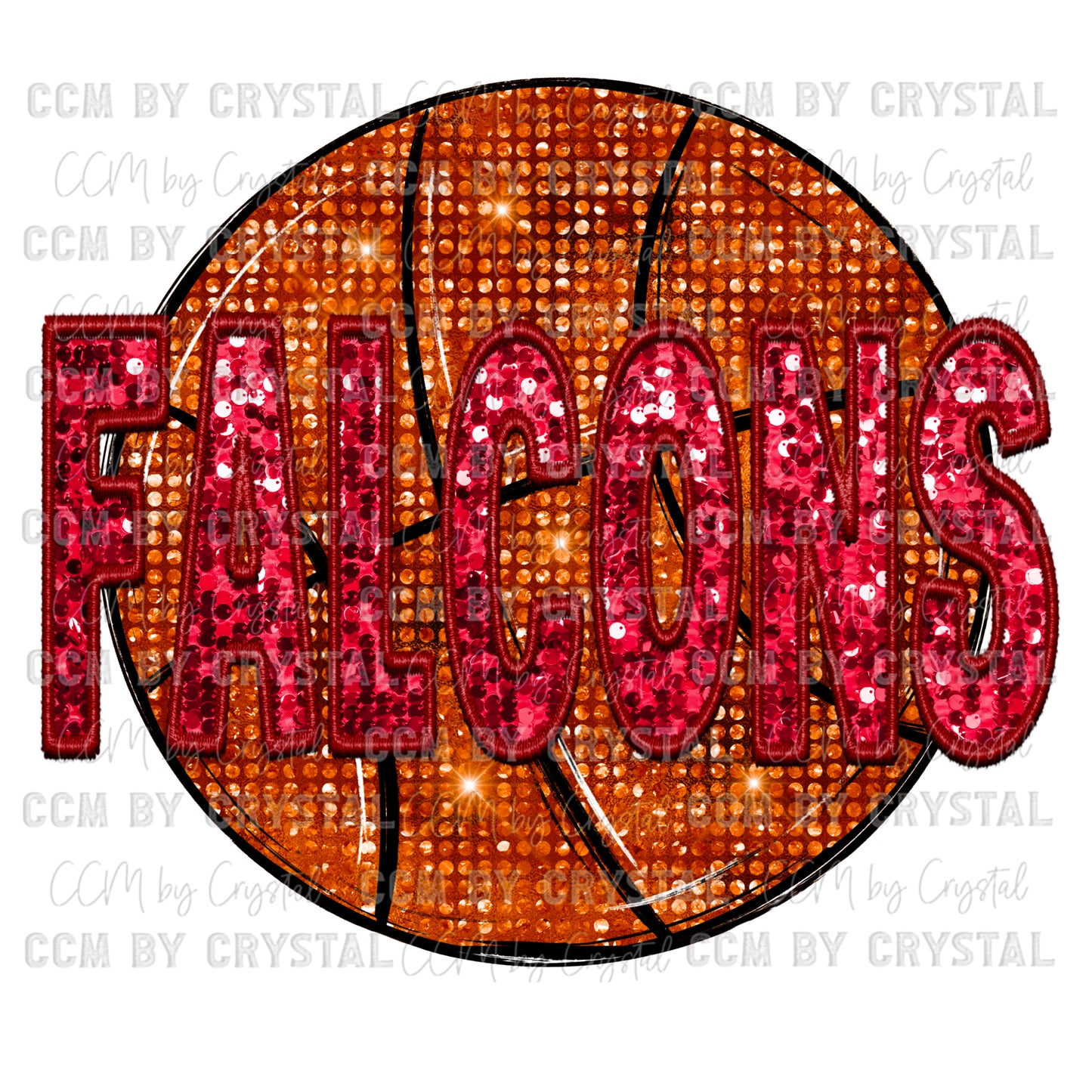 Falcons Basketball Faux Embroidery Faux Sequins PNG Digital File ONLY