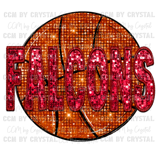 Falcons Basketball Faux Embroidery Faux Sequins PNG Digital File ONLY