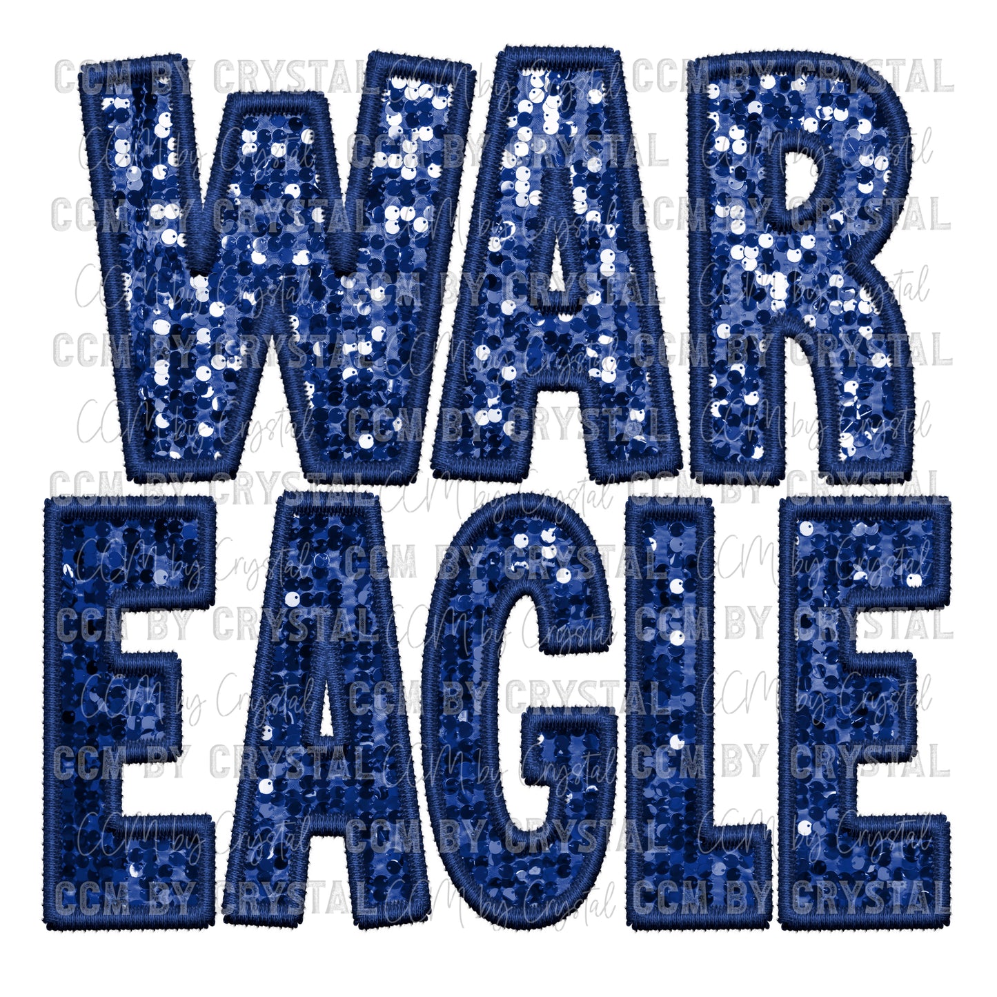War Eagle Faux Embroidery Faux Sequins Ready To Press Transfer DTF Sublimation