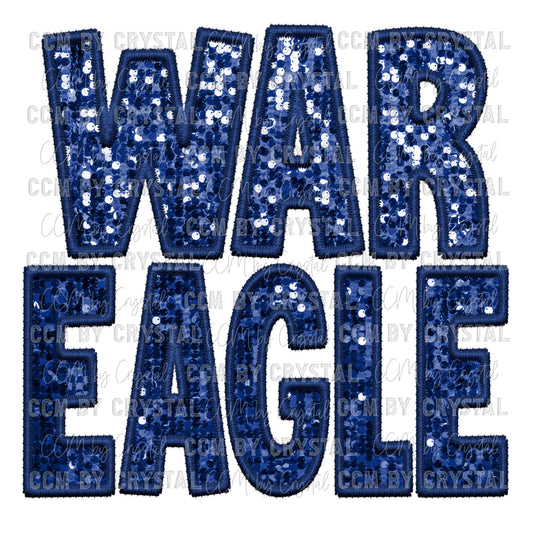 War Eagle Faux Embroidery Faux Sequins Ready To Press Transfer DTF Sublimation