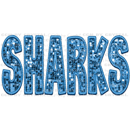 Sharks Faux Embroidery Faux Sequins PNG Digital File ONLY
