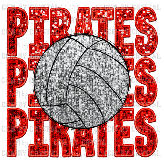 Pirates Volleyball Faux Embroidery Faux Sequins PNG Digital File ONLY
