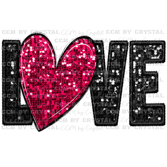 Love Hearts Valentines Day Faux Embroidery Faux Sequins PNG Digital File ONLY