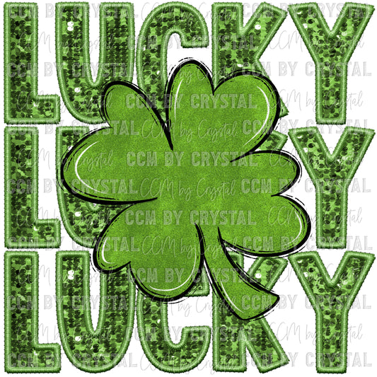 Lucky St Patrick’s Day Faux Embroidery Faux Sequins PNG Digital File ONLY