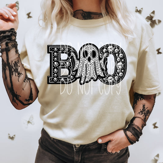 Boo Ghost Halloween Faux Rhinestone Effect Ready to Press Transfer DTF Transfer Sublimation Transfer