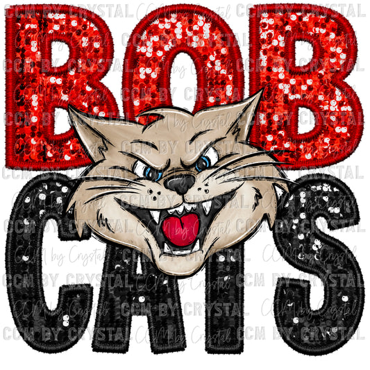 Bobcats Faux Embroidery Faux Sequins PNG Digital File ONLY