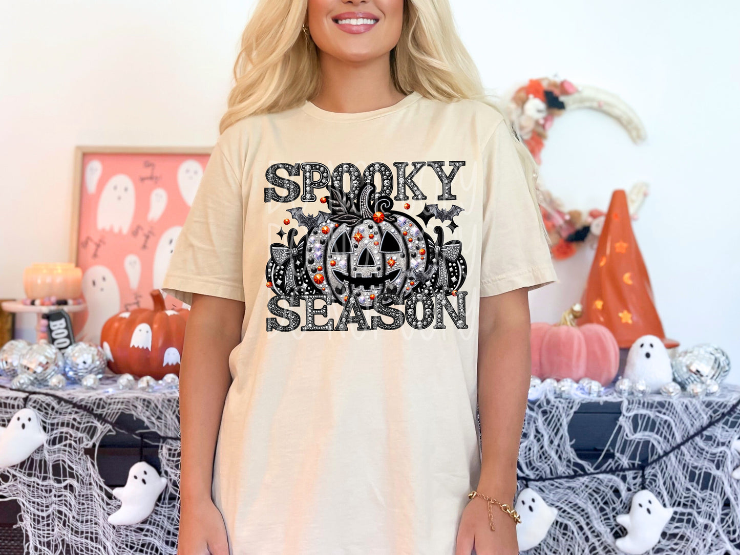 Spooky Season Pumpkin Halloween Faux Rhinestone Effect Ready to Press Transfer DTF Transfer Sublimation Transfer