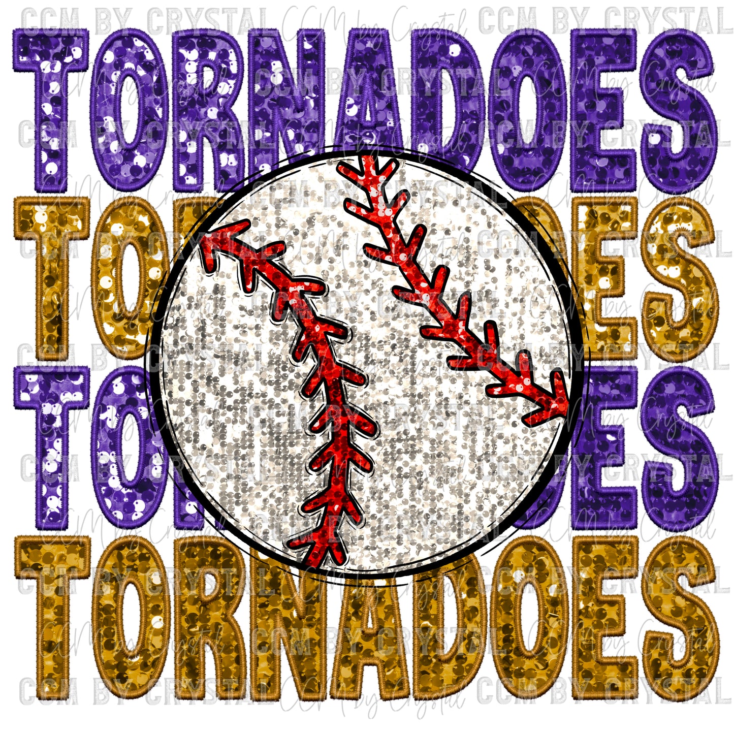 Tornadoes Baseball Faux Sequins Faux Embroidery PNG Digital File ONLY