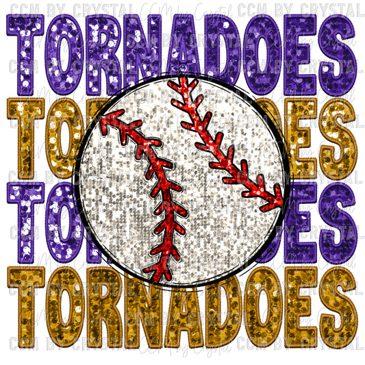 Tornadoes Baseball Faux Sequins Faux Embroidery PNG Digital File ONLY