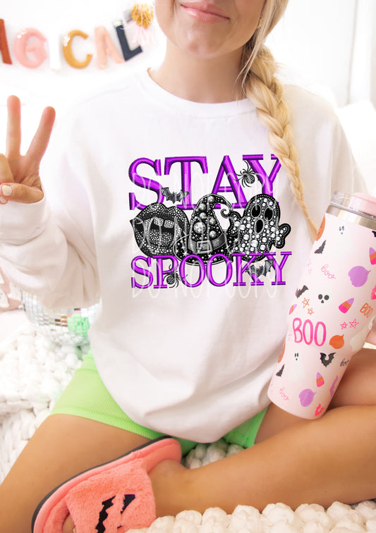 Stay Spooky Halloween Faux Rhinestone Effect Ready to Press Transfer DTF Transfer Sublimation Transfer