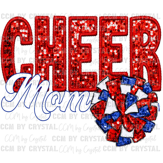 Cheer Mom Faux Sequins Faux Embroidery PNG Digital File ONLY