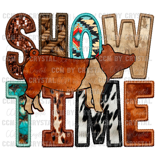Show Time Stock Show Pig Rodeo Western Faux Embroidery PNG Digital File ONLY