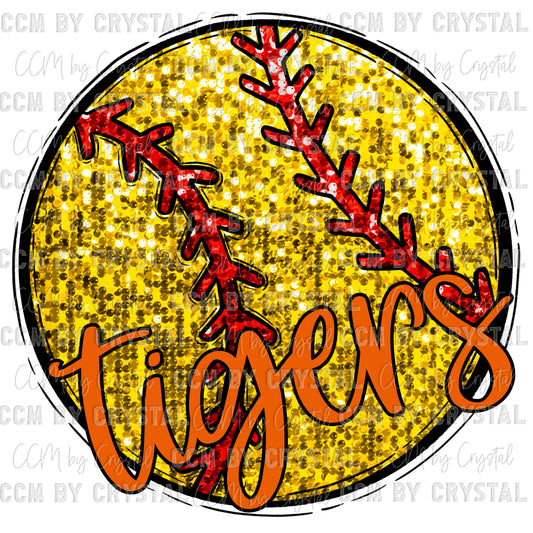 Tigers Softball Faux Embroidery Faux Sequins Ready to Press Transfer DTF Transfer Sublimation Transfer