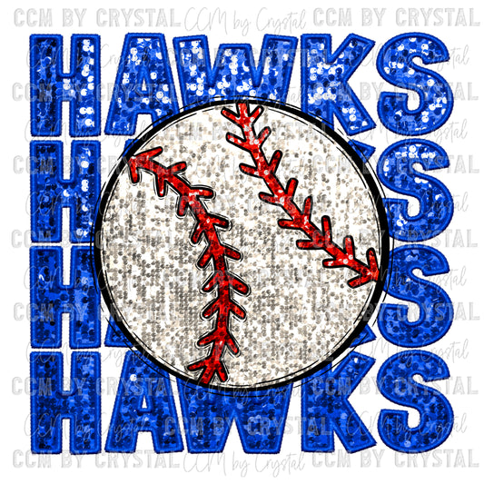 Hawks Baseball Faux Sequins Faux Embroidery PNG Digital File ONLY
