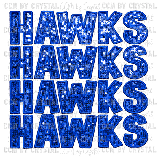 Hawks Faux Sequins Faux Embroidery PNG Digital File ONLY