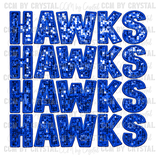 Hawks Faux Embroidery Faux Sequins Ready to Press Transfer DTF Transfer Sublimation Transfer