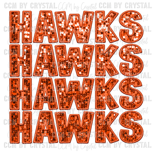 Hawks Faux Sequins Faux Embroidery PNG Digital File ONLY