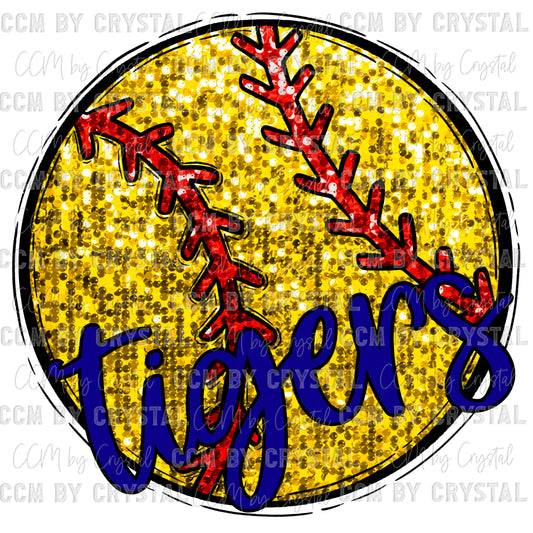 Tigers Softball Faux Sequins Faux Embroidery PNG Digital File ONLY
