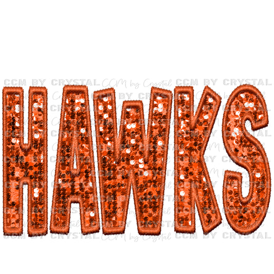 Hawks Faux Sequins Faux Embroidery PNG Digital File ONLY