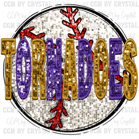 Tornadoes Baseball Faux Sequins Faux Embroidery PNG Digital File ONLY