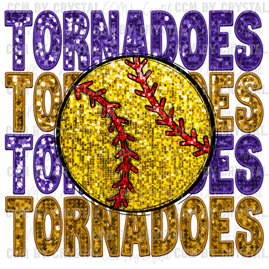 Tornadoes Softball Faux Sequins Faux Embroidery PNG Digital File ONLY