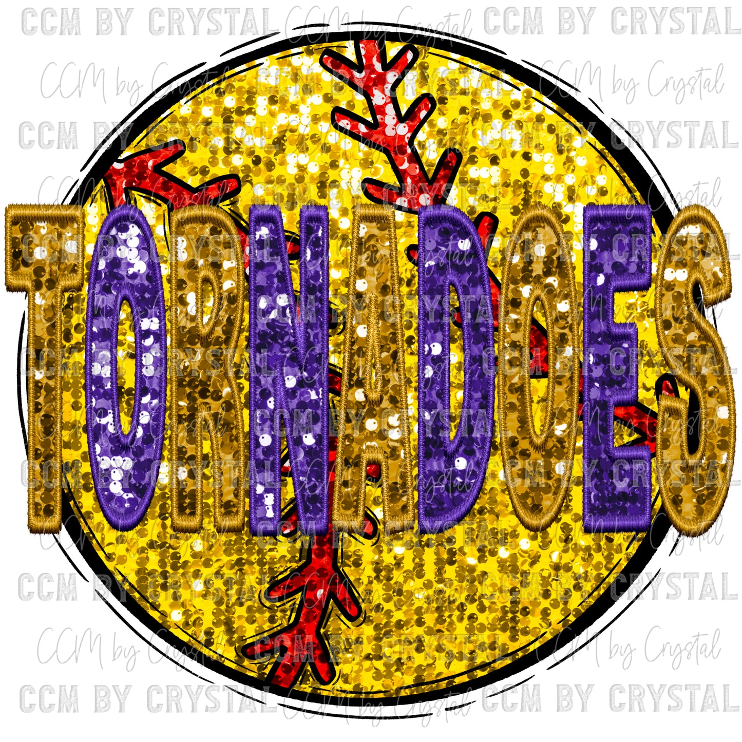 Tornadoes Softball Faux Sequins Faux Embroidery PNG Digital File ONLY