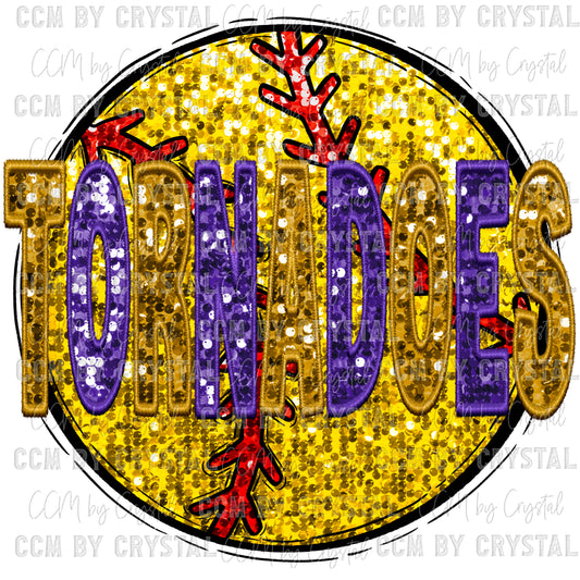 Tornadoes Softball Faux Sequins Faux Embroidery PNG Digital File ONLY