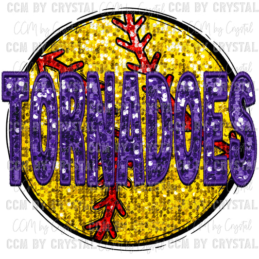 Tornadoes Softball Faux Sequins Faux Embroidery PNG Digital File ONLY