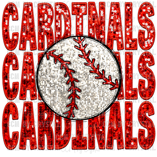 Cardinals Baseball Faux Sequins Faux Embroidery PNG Digital File ONLY