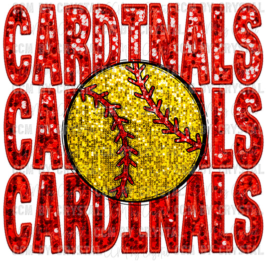Cardinals Softball Faux Sequins Faux Embroidery PNG Digital File ONLY