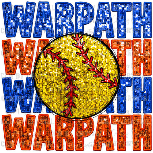 Warpath Softball Faux Sequins Faux Embroidery PNG Digital File ONLY