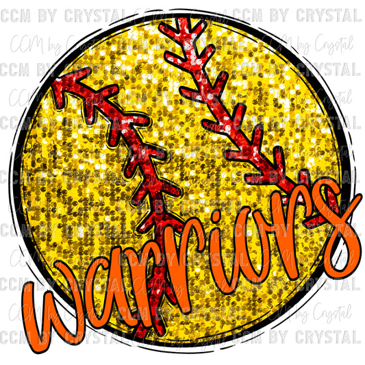 Warriors Softball Faux Sequins Faux Embroidery PNG Digital File ONLY