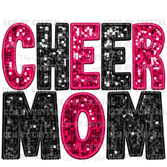 Cheer Mom Faux Embroidery Faux Sequins PNG Digital File ONLY