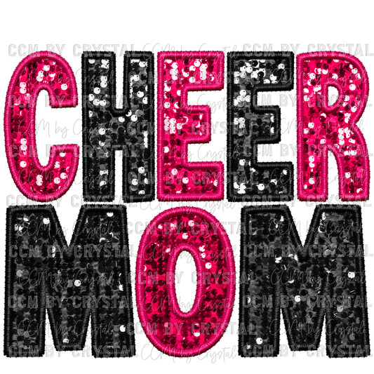 Cheer Mom Faux Embroidery Faux Sequins Ready to Press Transfer DTF Transfer Sublimation Transfer