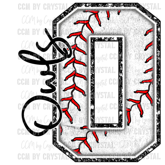 O Owls Baseball Faux chenille PNG Digital File ONLY
