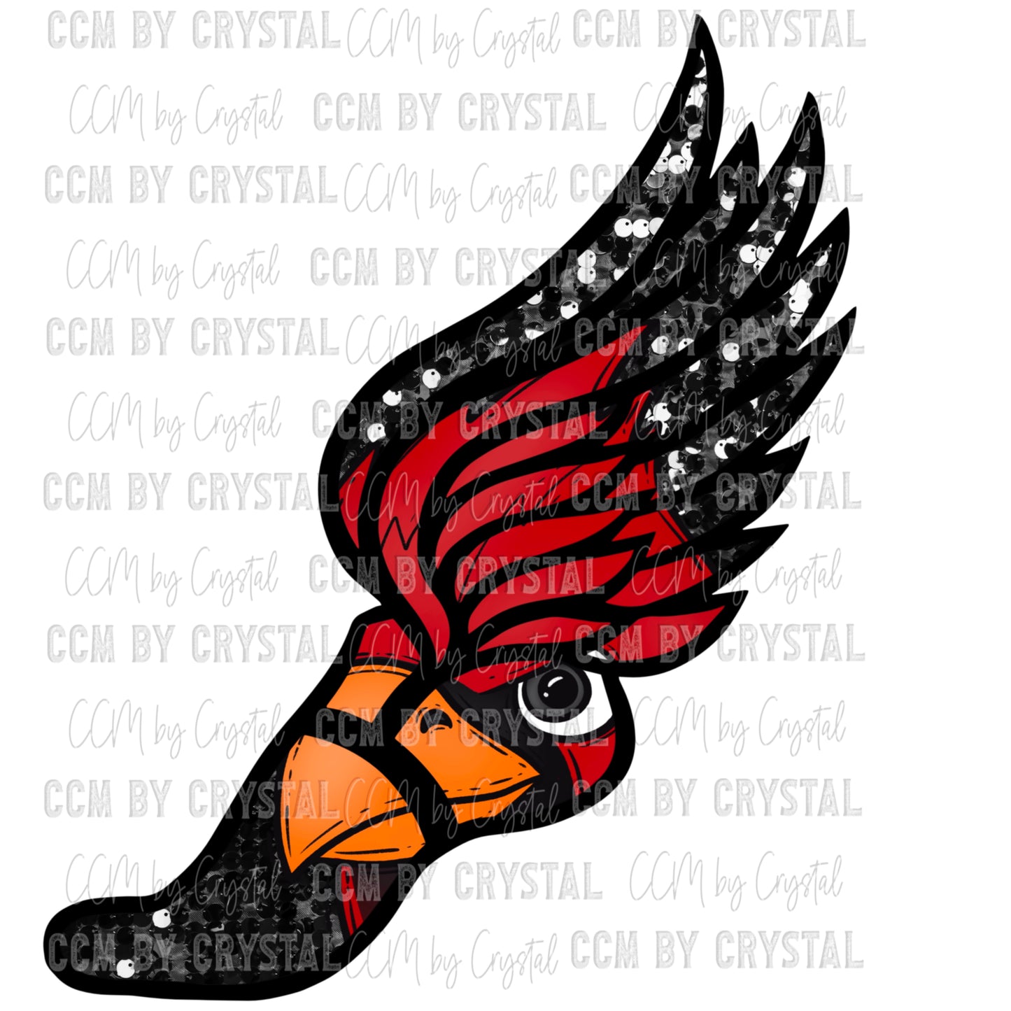 Cardinals Track Faux Sequins Faux Embroidery Mascot Ready to Press Transfer