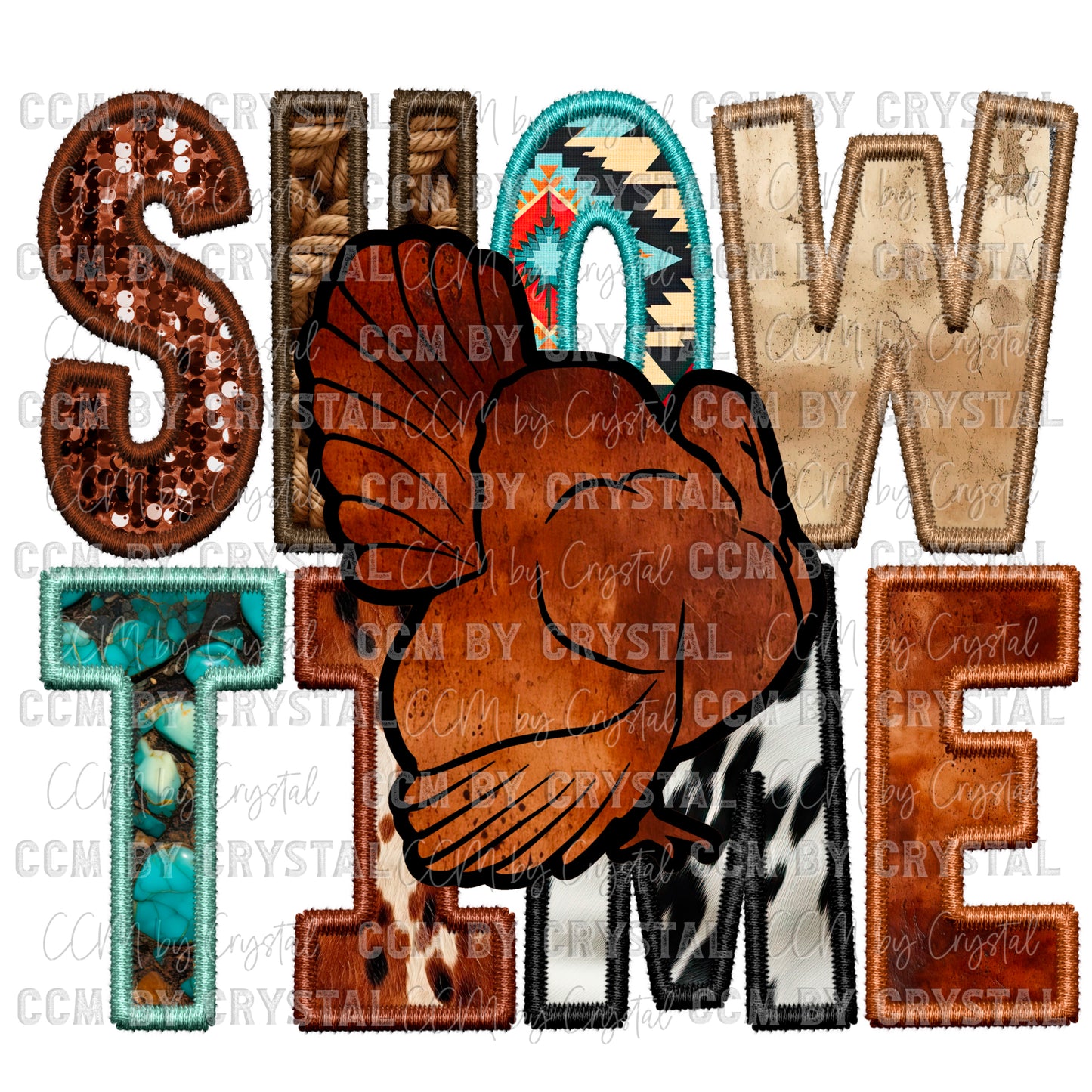 Stock Showtime Turkey Faux Embroidery Faux Sequins PNG Digital File ONLY