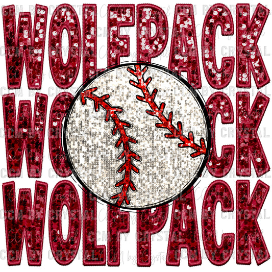 Wolf Pack Baseball Faux Embroidery Faux Sequins PNG Digital File ONLY