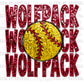 Wolf Pack Softball Faux Sequins Faux Embroidery Mascot Ready to Press Transfer